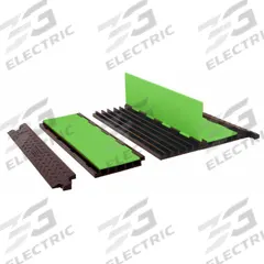CHECKERS HI-VIZ CABLE PROTECTOR: 5 Channels, Hinged, 1 in Max Cable Dia, 11 3/4 in Wd, 1 7/8 in Ht (MPN YJ5125AMSCTRFLG). Key specifications — Brand: CHECKERS; Color: Hi-Viz Green (Lid)/Black (Base); Component: Cover; Material: Polyurethane.
