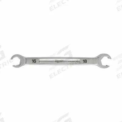 MILWAUKEE Flare Nut Wrench: Chrome Vanadium Steel, Chrome, 16 mm_18 mm Head Size - Metric, Double End, Standard-Head, 6-Point, Flare Nut Wrenches