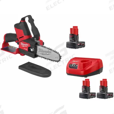 MILWAUKEE Pruning Saw Kit and Batteries: 6 in Bar Lg, Rear Handle, Auto Chain Oiler - Battery-Powered Chainsaws