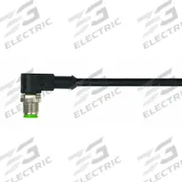 Cordset: M12 Male Right Angle X Bare Wire, 4 Pins, Black, PUR, 5 m Cable Lg, 4 A Max Current (A) (MPN 7000-12101-6340500). Key specifications — Cable Jacket Color: Black; End 1 Gender: Male; End 1 Mounting Orientation: Right Angle; End 2 Connection Type: Bare Wire; IP Rating: IP66K; Brand: MURRELEKTRONIK; Wire Size: 22 AWG; Cable Jacket Material: PUR.