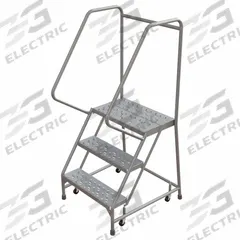 BALLYMORE Rolling Ladder: 2.5 ft Platform Ht, Assembled, Aluminum, Wt-Actuated, Perforated (MPN WLAR103246). Key specifications — Includes Handrails: Handrails Included; Material: Aluminum; Brand: BALLYMORE; Color: Gray.