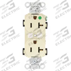 BRYANT Receptacle: Hospital Grade, Duplex, 5-20R, Ivory, 125V AC, 20 A, 2 Pole / 3 Wire (MPN BRY8300HBI)