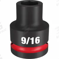 MILWAUKEE Standard Impact Socket: 3/4 in Drive Size, SAE, 9/16 in Socket Size, 6-Point, Std (MPN 49-66-6300). Key specifications — attr1215501: MILWAUKEE; attr1215515: Black Phosphate; attr1215518: 9/16 in.