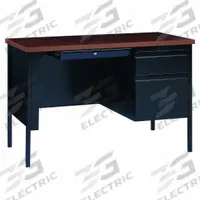 HIRSH Office Desk: Particle Board, Black Matrix/Walnut, 1 Pedestals, 2 Drawers, 45 in Overall Wd (MPN 22200). Key specifications — Desktop Material: Particle Board; Includes Modesty Panel: Yes; Kit Product Type: Rectangular Office Desk; Desktop Color: Black Matrix; Brand: HIRSH; Frame Color: Black; Frame Material: Steel; Product Type: Rectangular Office Desk.