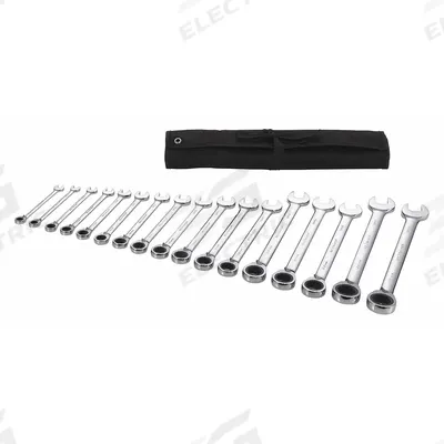WESTWARD Combination Wrench Set: Alloy Steel, Chrome, 17 Tools - Metric 12-Point Ratcheting Combination Wrench Sets