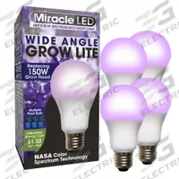 LED Grow Bulb: LED, A21, 120V, Blue/Full/Broad/Red, 150 W Incandescent Watt Equivalency (MPN 602154). Key specifications — Plant Growth Application: Vegetative Growth; Brand: MIRACLE LED; Bulb Shape: A21; Spectrum: Blue.