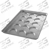 CHICAGO METALLIC Bun and Roll Pan: Aluminized Steel, 15 Slots, 17 3/4 in Overall Wd, 26 ga Gauge (MPN 42425E). Key specifications — Pan Style: Hamburger Bun Pan; Brand: CHICAGO METALLIC; Color: Shiny Gray; Material: Aluminized Steel; NSF Certified: No; Number of Slots: 15.