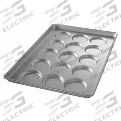 CHICAGO METALLIC Bun and Roll Pan: Aluminized Steel, 15 Slots, 17 3/4 in Overall Wd, 26 ga Gauge (MPN 42425E). Key specifications — Pan Style: Hamburger Bun Pan; Brand: CHICAGO METALLIC; Color: Shiny Gray; Material: Aluminized Steel; NSF Certified: No; Number of Slots: 15.