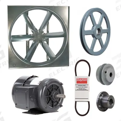 Dayton Supply Fan w/Drive Package: Belt Drive, 30 in Blade, Totally Enclosed, 7,713 cfm - Belt-Drive Panel Supply Fans with Drive Package