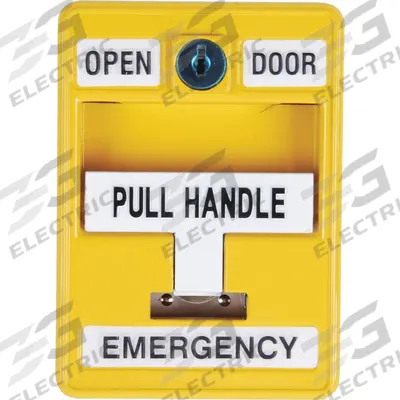 DORTRONICS Emergency Door Release: 5 in Ht, 1 in Dp, 2 5/8 in Wd, Yellow, Yellow – Metal - Push-to-Exit Buttons