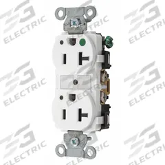 BRYANT Receptacle: Hospital Grade Fed. Spec., Duplex, 5-20R, White, 125V AC, 20 A, 2 Pole / 3 Wire (MPN 8300HBWL)