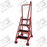 COTTERMAN Rolling Ladder: 3 ft Platform Ht, Partially Assembled, Steel, Wt-Actuated Auto-Lock (MPN ST-423 A2 C6 P5). Key specifications — Includes Handrails: Handrails Included; Material: Steel; Brand: COTTERMAN; Color: Red.