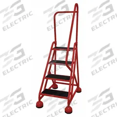 COTTERMAN Rolling Ladder: 3 ft Platform Ht, Partially Assembled, Steel, Wt-Actuated Auto-Lock (MPN ST-423 A2 C6 P5). Key specifications — Includes Handrails: Handrails Included; Material: Steel; Brand: COTTERMAN; Color: Red.