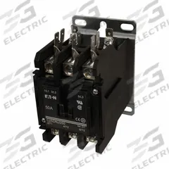 EATON Definite Purpose Magnetic Contactor: 3 Poles, 208-240V AC, 50 A, Non-Reversing (MPN C25DNJ350B). Key specifications — Brand: EATON; Coil Voltage: 208-240V AC; Contactor Style: HVACR Definite Purpose Contactor; Frame Size: D; Terminal Connection Type: Box Lugs; Maximum Voltage Rating: 690V AC; Series: C25 Series; Phase: Three.