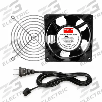Dayton Axial Fan: 68 cfm Airflow @ 0.000 in SP, 4 3/4 in Ht, 1 1/2 in Dp, Terminals - Standard Square Axial Fan Kits