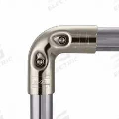 FLEXPIPE Round Angle Joint Set: Round Joint Set, Corner, Silver, Hot Rolled Steel, 1 3/8 in Lg (MPN HJ-90NP-HW). Key specifications — Includes: Hardware; Product Type: Round Joint Set; Brand: FLEXPIPE; Finish: Chrome; Material: Hot Rolled Steel.