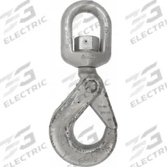 CROSBY Self-Locking Hook: 28,240 lb Working Load Limit, 100 Hook Grade, Alloy Steel, Swivel, Plain (MPN 1004349). Key specifications — Color: Silver; Brand: CROSBY; Visual Indicator Markings: Deformation & Max Angle.