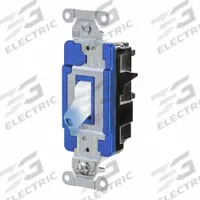 HUBBELL Wall Switch: Toggle Switch, 3-Way, Maintained, White, 120/277V AC, 15 A (MPN HBL1203STILW). Key specifications — Illuminated: Yes; Voltage Rating: 120/277V AC.