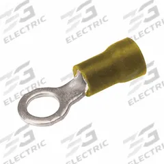 BURNDY Vinyl Ring Terminal For 12 - 10 AWG: Yellow, Vinyl Insulation, 3/8 in Stud Size, 600 V (MPN TP1038). Key specifications — attr1308027: BURNDY; attr1356587: Funnel Entry.