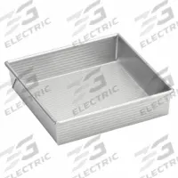 CHICAGO METALLIC Square Cake Pan: Straight Side Cake Pan Pan, Aluminized Steel, Glazed, 22 ga Gauge (MPN 21500). Key specifications — Bead Closure: Closed Bead; Coating: Glazed; Pan Style: Straight Side Cake Pan; Perforation: Solid; Brand: CHICAGO METALLIC; Color: Silver; Material: Aluminized Steel; NSF Certified: No.