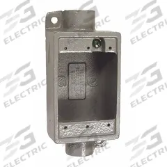 HUBBELL KILLARK Device Box: Iron, Rectangular, 1 Gangs, 1 in Hub Size, 28.5 cu in Capacity, Gray (MPN FDC-3M). Key specifications — Color: Gray; Brand: HUBBELL KILLARK.