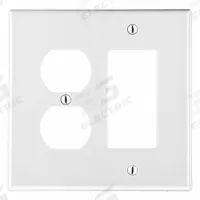 HUBBELL Wall Plate: Combo, 2 Gang, White, Std Size (MPN P826W). Key specifications — Brand: HUBBELL; Material: Polycarbonate.