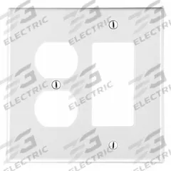 HUBBELL Wall Plate: Combo, 2 Gang, White, Std Size (MPN P826W). Key specifications — Brand: HUBBELL; Material: Polycarbonate.