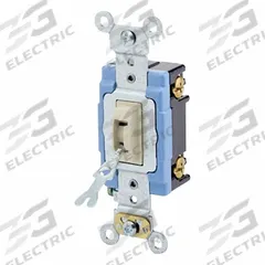 LEVITON Wall Switch: Locking Switch, Single Pole, Maintained, Ivory, 120/277V AC, 15 A (MPN 1201-2IL). Key specifications — Illuminated: No; Voltage Rating: 120/277V AC.