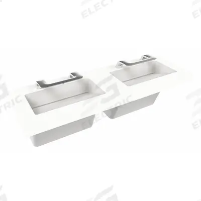 BRADLEY Wash Station: OmniDeck, Glacier, Terreon, Sensor, 63 in Overall Lg - Two-Station Wall-Mounted Bathroom Sinks with Faucets