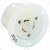 HUBBELL Locking Receptacle: Non-NEMA, White, 125/250V AC, 20 A Current Rating, 3 Poles, 3 Wires (MPN HBL3326C). Key specifications — Brand: HUBBELL.