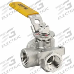 MILWAUKEE VALVE Manual Three-Way Ball Valve: 1/2 in, CF8M Stainless Steel, L Flow, Two-Piece (MPN BA3WDSLH 1/2). Key specifications — Brand: MILWAUKEE VALVE; Handle: Locking Lever.
