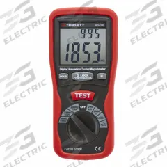 TRIPLETT Insulation Tester: 0 ohm to 2,000 megaohm, CAT III 1000V, IP54, Digital, No Output, 1 mA (MPN MG430-NIST). Key specifications — IP Rating: IP54; Test Voltage: 250V DC; Brand: TRIPLETT.