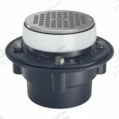 ZURN Floor Drain: 8 1/4 in Overall Dia, 6 in Grate Size, 4 in Nominal Pipe Size, Solvent Weld, ABS (MPN EZ1-AB4-R6). Key specifications — Color: Bronze; Connection Type: Solvent Weld; Brand: ZURN; Includes: Rough In Adapter Assembly.