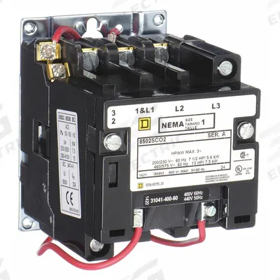 SQUARE D NEMA Magnetic Contactor: Non-Reversing, 3 Poles, NEMA Size 1, 27 A - Non-Reversing NEMA Contactors