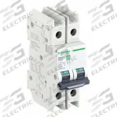 SCHNEIDER ELECTRIC IEC Miniature Circuit Breaker: 45 A Amps, 14kA at 120/240V AC, Screw Clamp, C60BP (MPN M9F42245). Key specifications — DC Voltage Rating: Not Rated; Brand: SCHNEIDER; Max. AIR Rating: 14kA at 120/240V AC; Terminal Connection: Screw Clamp; AC Voltage Rating: 240V AC.