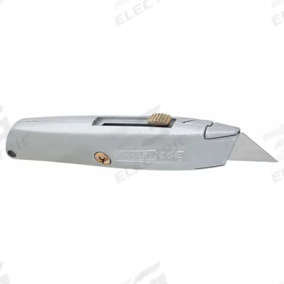 STANLEY Utility Knife: 6 in Overall Lg, Steel Std Tip, Plain, Metal, Gray - Retracting Utility Knives