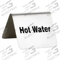 TABLECRAFT PRODUCTS COMPANY Hot Water Sign: Silver, Stainless Steel, 2 in Overall Wd (MPN B7). Key specifications — Brand: TABLECRAFT PRODUCTS COMPANY; Color: Silver; Product Type: Hot Water Buffet Sign; Material: Stainless Steel.