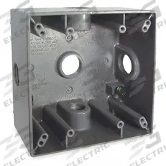 BELL Electrical Box: Aluminum, Square, 2 Gangs, 3/4 in Hub Size, 32 cu in Capacity, Gray (MPN 5342-0). Key specifications — Color: Gray; Brand: BELL.