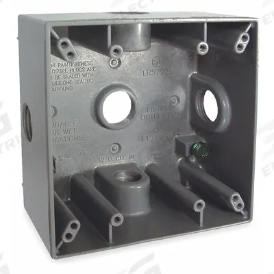 BELL Electrical Box: Aluminum, Square, 2 Gangs, 3/4 in Hub Size, 32 cu in Capacity - Aluminum Weatherproof Electrical Boxes