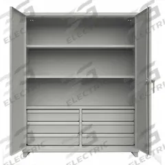 STRONG HOLD Storage Cabinet: 60 in x 24 in x 75 in, Swing Handle & Padlock Hasp, 14 ga Panel Thick (MPN 56-243-6/5DB-L). Key specifications — Cabinet Color: Gray; Method of Construction: Welded; Base Type: Legs; Assembled: Assembled; Mobility: Stationary; Adjustable Shelves: Adjustable; Cabinet Finish: Baked Enamel; Cabinet Material: Steel.