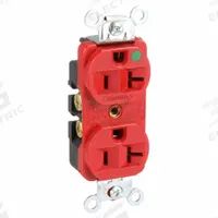 HUBBELL Receptacle: Hospital Grade Fed. Spec., Duplex, 5-20R, Red, 125V AC, 20 A, 2 Pole / 3 Wire (MPN HBL8300HRED)