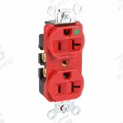 HUBBELL Receptacle: Hospital Grade Fed. Spec., Duplex, 5-20R, Red, 125V AC, 20 A - General Purpose Receptacles