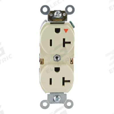 LEVITON Receptacle: Duplex, 5-20, Ivory, 125V AC, 20 A, 2 Pole / 3 Wire (MPN 5362-IGI) - General Purpose Receptacles
