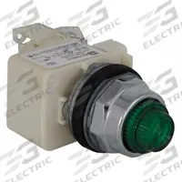 SCHNEIDER ELECTRIC Pilot Light: 30 mm Panel Mounting Size, Green, LED, 9001K Series (MPN 9001KT35LGG31). Key specifications — Series: 9001K; Brand: SCHNEIDER; Includes Push-To-Test: Push-To-Test Included.