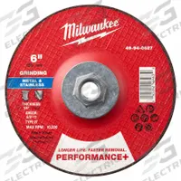 MILWAUKEE Grinding Wheel: Type 27, 6" x 1/4" x 5/8"-11, Zirconia Alumina, 24 Grit (MPN 49-94-0627). Key specifications — Brand: MILWAUKEE.
