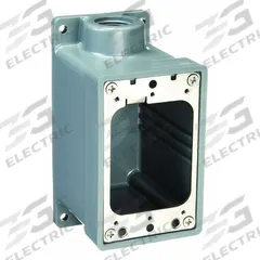 HUBBELL WIRING DEVICE-KELLEMS Electrical Box: Thermoplastic, Rectangular, 1 Gangs, 3/4 in Hub Size (MPN HBL6083). Key specifications — Color: Gray; Brand: HUBBELL WIRING DEVICE-KELLEMS.