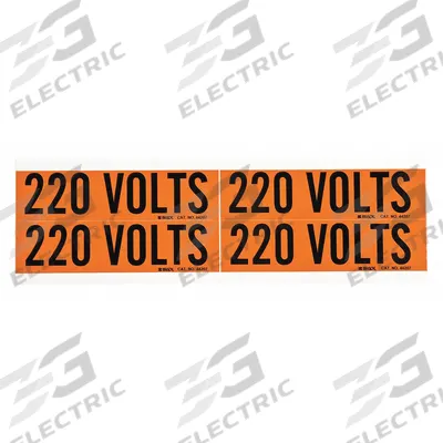 BRADY Conduit and Voltage Markers: 4 1/8 in Label Wd, 1 1/8 in Label Ht, 220 Volts - Self-Stick Vinyl Conduit and Voltage Markers