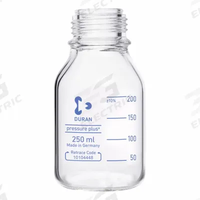 DURAN Narrow Mouth Round Glass Bottles - Safety Coated: 250 mL, 45 mm, Colorless - Clear Wide Mouth Round Glass Lab Bottles