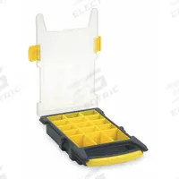 WESTWARD Compartment Box: 8 3/8 in x 13 3/8 in x 2 1/2 in, Black/Yellow, 1 Compartments (MPN 2HFR9). Key specifications — ESD Conductive: Not Electrostatic Discharge Conductive; Color: Black/Yellow; Brand: WESTWARD; Material: Plastic.