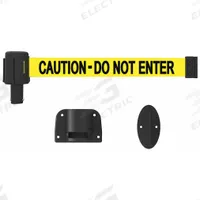 BANNER STAKES Retractable Belt Barrier: Anchors/Screws, 15 ft Belt Lg, Caution Messaging, Yellow (MPN PL4108). Key specifications — Message Color: Black; Frame Color: Black; Brand: BANNER STAKES; Belt Color: Yellow.